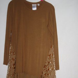 LOGO by Lori Goldstein Gold 230 Top with Burnout Velvet & Satin